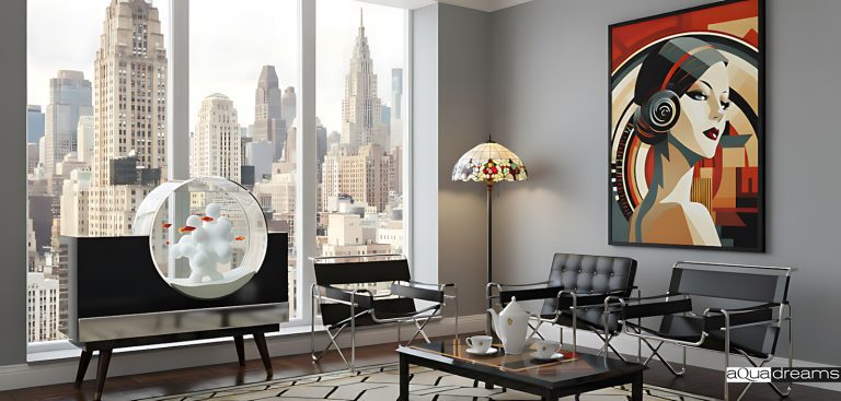 винтажный аквариум арт-деко с футуристичным декором